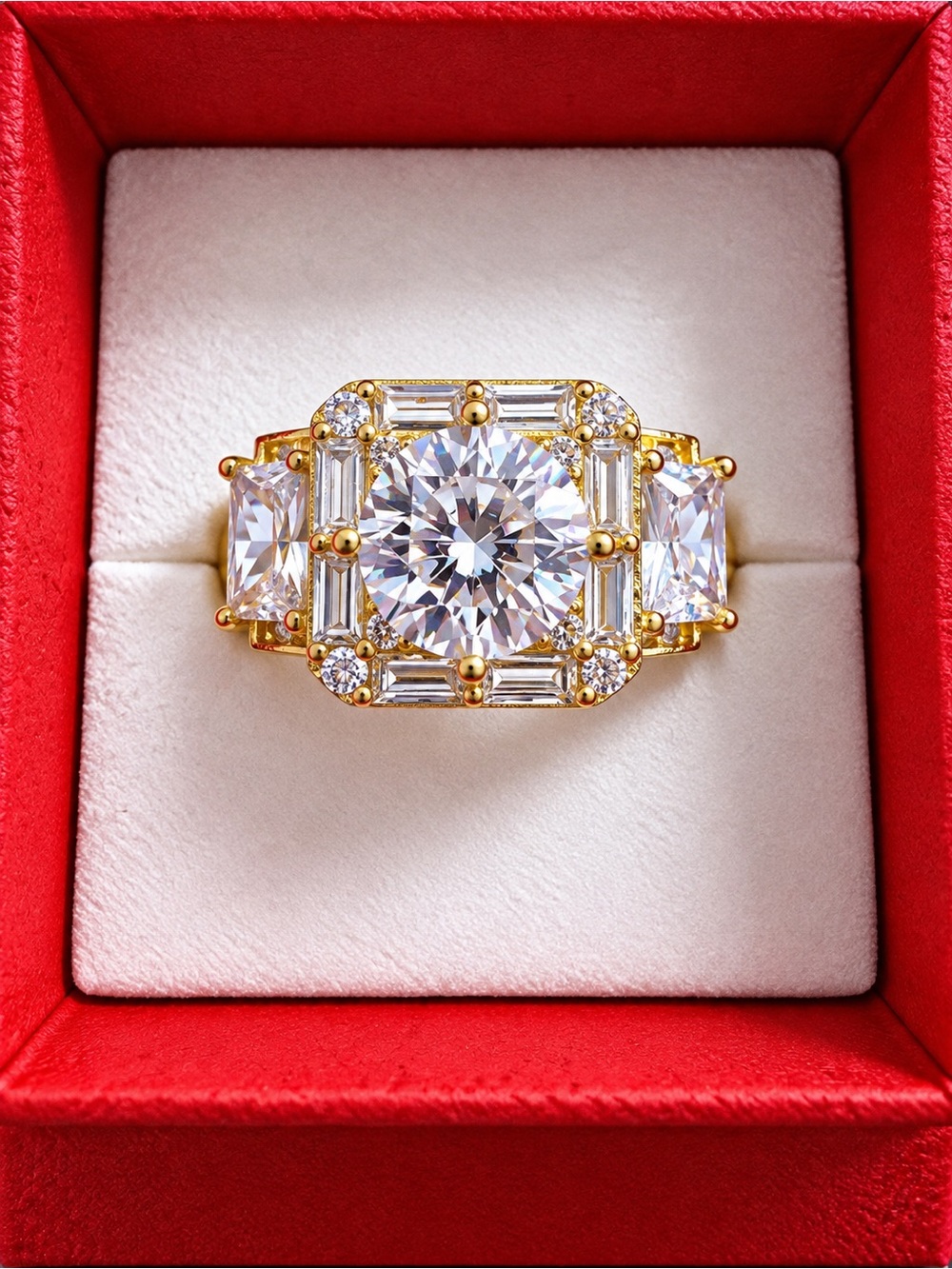 Men’s 2CT Moissanite 18K Gold Plated Adjustable Ring